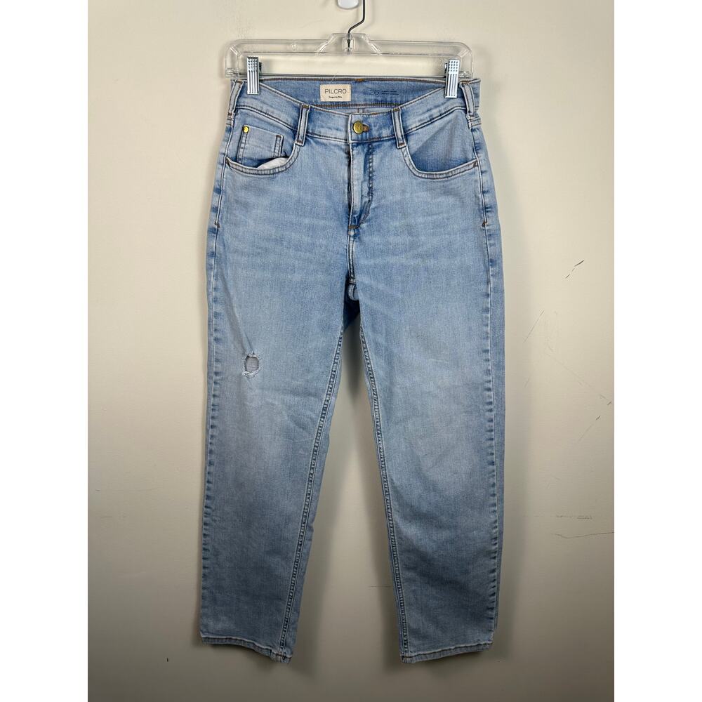 Pilcro Straight Leg Jeans Women 26 Light Wash Good Distressed Anthropologie